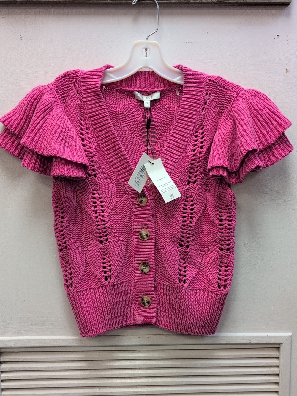 Milly NWT Ruffle Pointelle Cardigan S